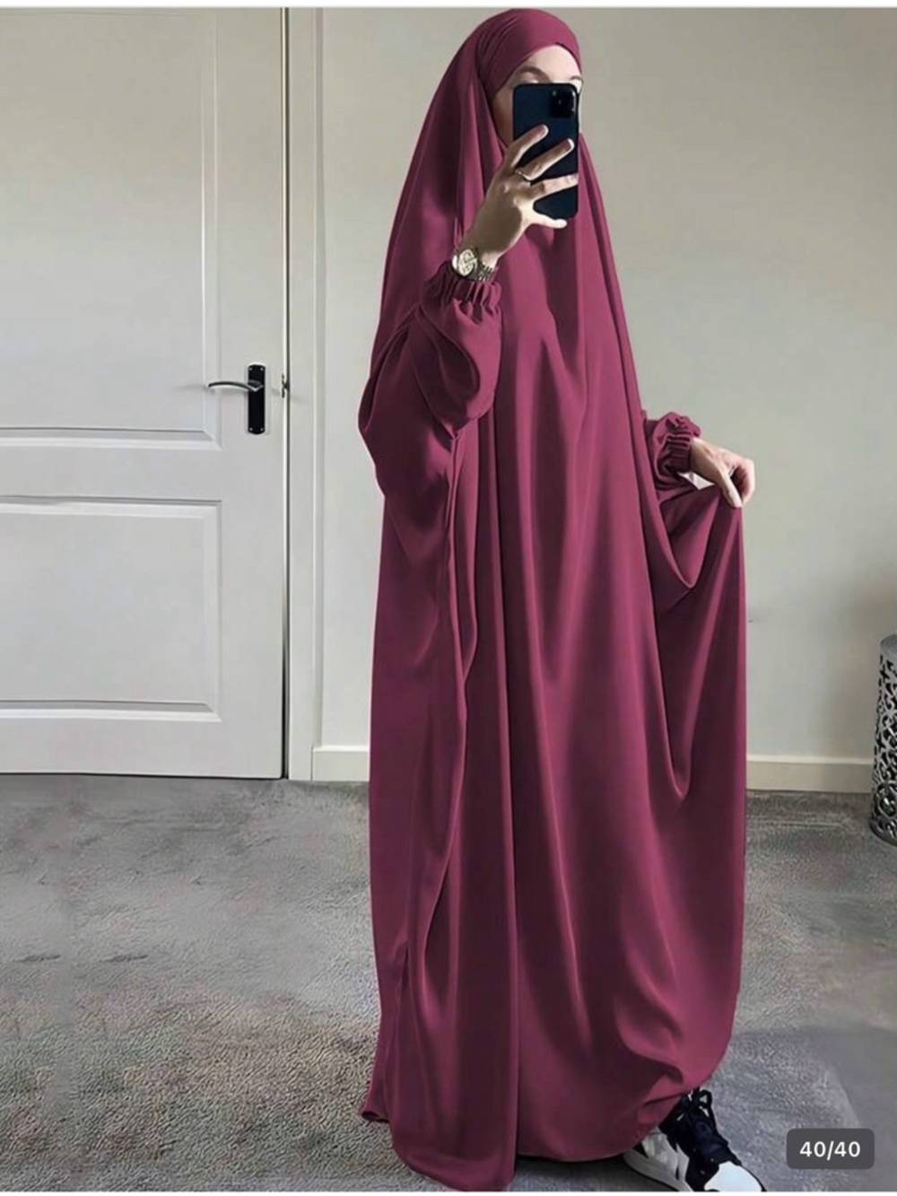 Full-Coverage Maxi Abaya Dress in Berry